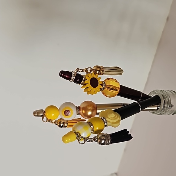 Hand Crafted Beaded Pens Set of 3 Fall Halloween Floral designs Ballpoint Black - Picture 15 of 17